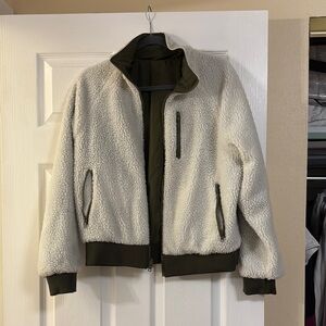 Reversible Sherpa Fleece Jacket - Cream and Olive